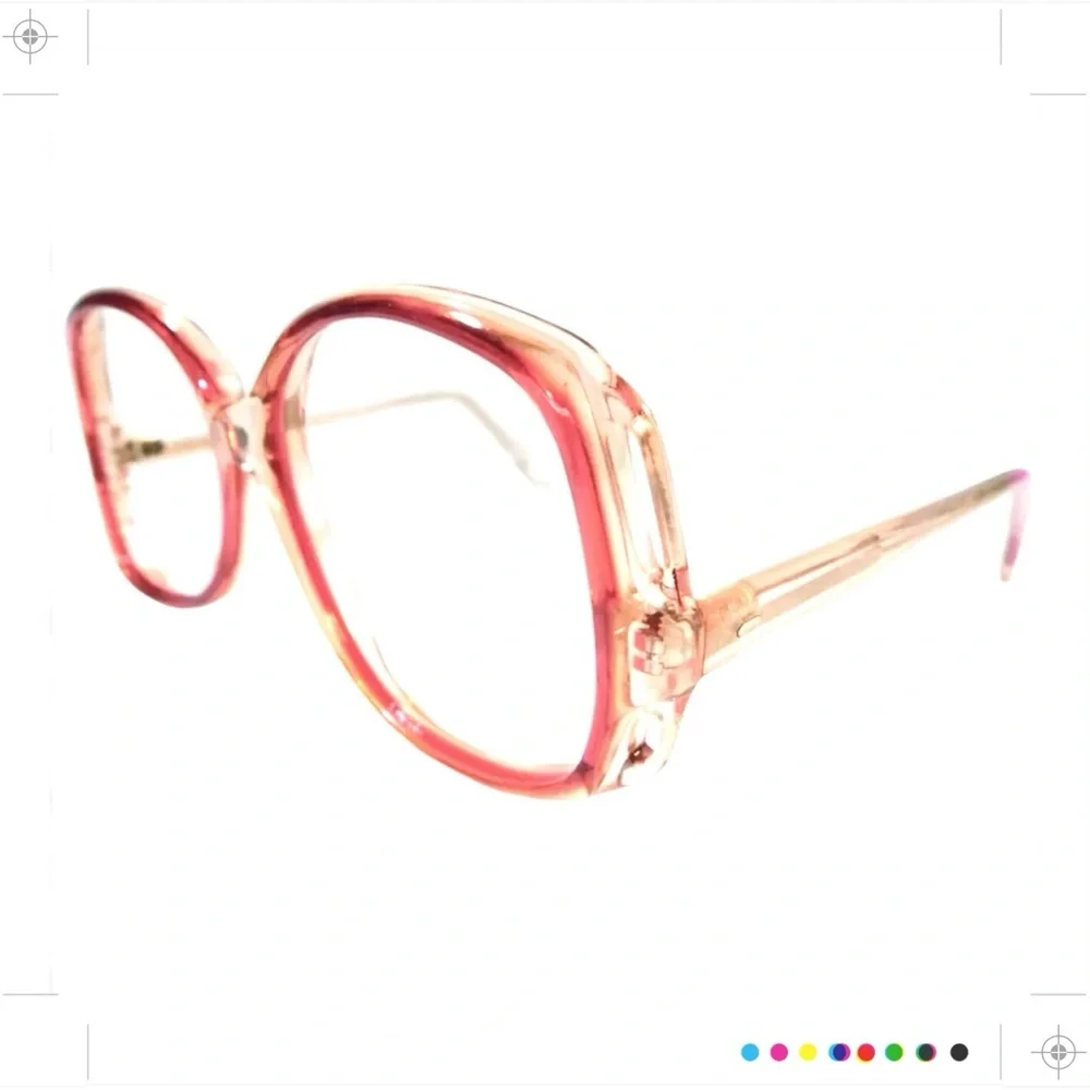 1980’s Vintage Red & Clear Oversized Eyeglasses with Cutouts, Unworn/Deadstock